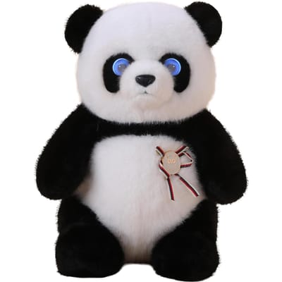 Panda AI pluche robot, intelligent interactief speelgoed met LED-ogen, spraakbesturing en USB-oplaadfunctie, ideaal als cadeau voor kinderen of voor in huis. zwart