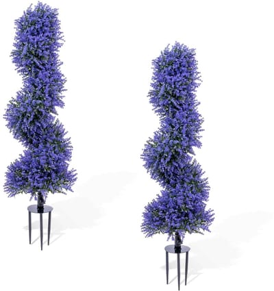 CORE Kunstmatige Lavendel Spiralboom - Set van 2 stuks - 90cm hoog - Realistische Kunstplanten - UV-bestendig & Weerbestendig - Voor Tuin Balkon Terras en Entree - Paarse Sierbomen - Planten Decoratie - 25x25x90cm - Zwart met Paarse Accenten
