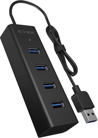 SnelShoppen - 4-voudige USB-hub USB 3.0 Type-A, Aluminium, Zwart, Ideaal voor Thuis, Kantoor en Onderweg