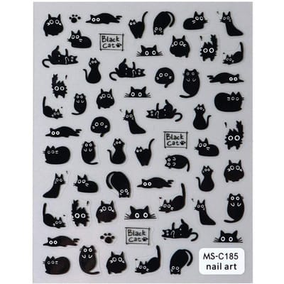 1 stuks Zwarte Kat Nagelstickers 3D Leuke Cartoon Dier Zelfklevende Nagellak Decals Sliders Decoraties Manicure Accessoires DIY Nagels Benodigdheden MS-C185