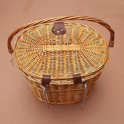 Retro Fietmand van Wilgenhout, Ideaal voor Boodschappen, Picknicks en Fietstochten met Deksel en Twee Handvatten