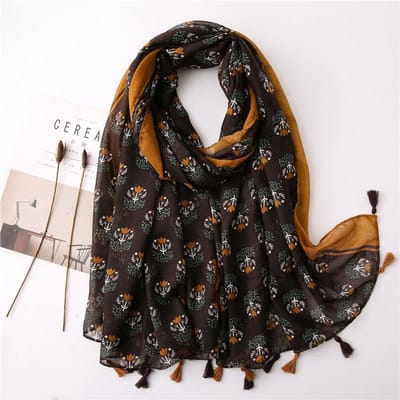 Mode Paisley Abstract Bloemen Kwast Viscose Sjaal Scarf Dames Hoge Kwaliteit Wrap Dunne Pashmina Stola Moslim Hijab 180*90Cm black