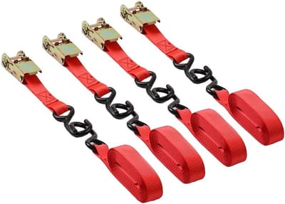 Ratelspanbanden - Spanbanden met ratel - Vastzetten van lading - Snelsluiting klemslot - 4 stuks 16FT - Rood
