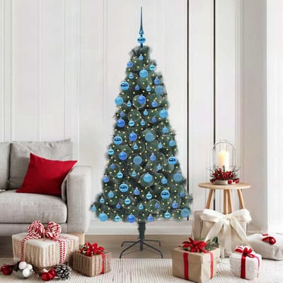 vidaXL - Kunst - kerstboom - met - verlichting - en - ballen - set - Groen - 180 - cm - PET
