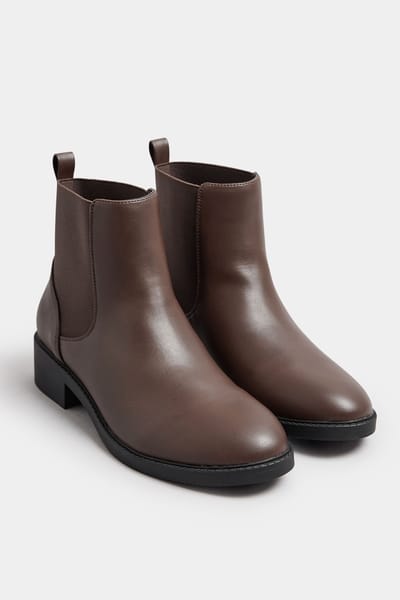 Yours Chelsea Boots Met Dikke Zool En Elastische Inzet In Een (Extra) Brede Pasvorm In Bruin Imitatieleersize 38EEE