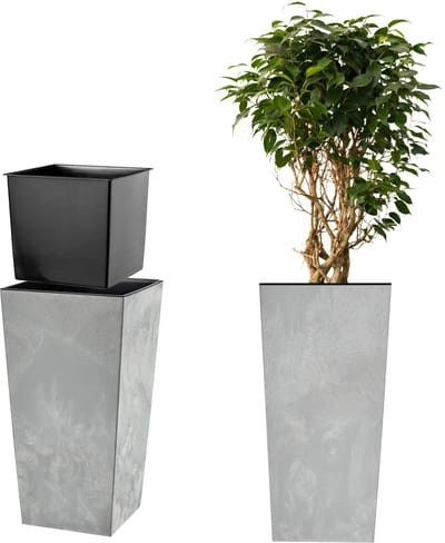 KADAX Bloempot, bloembak van kunststof, plantenbak voor bloemen, binnen en buiten, tuin, balkon, terras, huis, weerbestendig, imitatie rotan (betongrijs, 68 cm hoog)