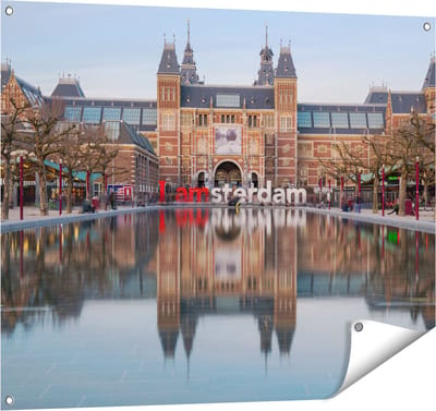Gards Tuinposter Amsterdam Rijksmuseum - I Amsterdam Tekst - 100x80 cm - Tuindoek - Tuindecoratie - Wanddecoratie buiten - Tuinschilderij