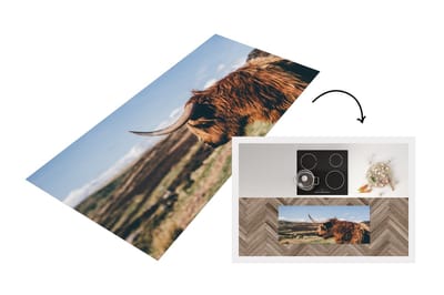 Keukenloper - Loper keuken - Schotse Hooglander - Berg - Lucht - 120x50 cm - Keukenloper vinyl