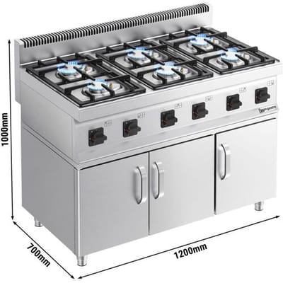 GGM Gastro Gasherd - 36 kW - 6 Brenner - inkl. Unterbau mit 3 Türen Zilver