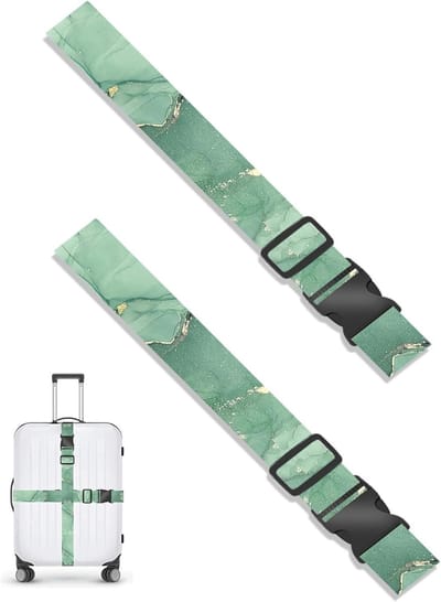 Verstelbare bagagestraps met snelsluiting - 2-delige set voor veilige sluitingen en herkenning van bagage - groen stenen patroon