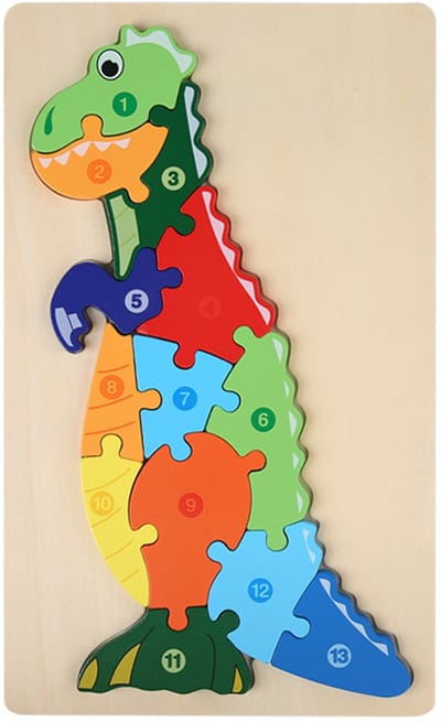 Houten Blokpuzzel-Montessori Speelgoed-3D puzzel-Kinderen-3 Jaar-Gift-Cadeau-13stuks-Tyrannosaurus Rex, Educatief Spel voor 3 4 5 6 7 Jaar, Cadeau voor Jongens en Meisjes