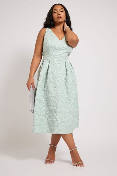 Yours London Jacquard Skaterjurk Met Bloemenmotief In Lichtgroen Size 46
