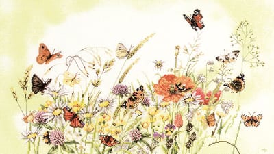 Lanarte Borduurpakket - Borduurset - Borduurpakket volwassenen - Telpakket kit - 56 x 32cm - Vlinders met bloemen - Marjolein Bastin - PN-0007967