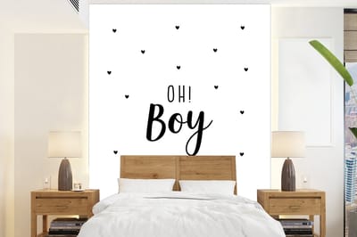 Behang kinderen - Wanddecoratie kinderkamer - Quotes - Oh! Boy - Spreuken - Hartjes - Kinderen - 165x220 cm - Wanddecoratie Jongenskamer