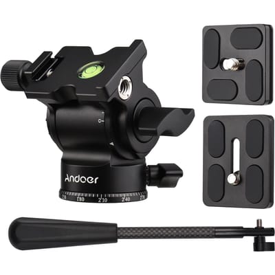 Andoer Caméra Compacte Vidéo Tête Fluide Pan Tilt Trépied Tête Panorama Rotule Trépied Mont Aluminium noir