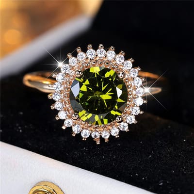 Luxe Vrouwen Olijfgroen Rond Vingerring Vintage Goudkleur Trouwring Bruids Sieraden Voor Vrouwen 10 gray