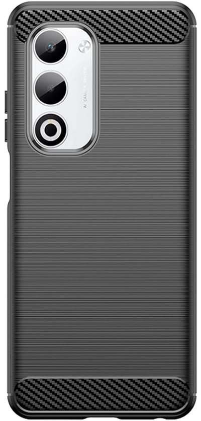 MobyDefend Hoesje - Geschikt voor Oppo A5 5G - TPU Backcover - Geborstelde Metaal & Carbon-Look - Zwart