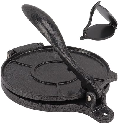 Dailygoods- Tortillapers 20cm - Aluminium - Handmatige Deegpers - Voor Tortilla/Pizza - Intuïtieve Bediening - Verstelbare Drukregeling - Deegroller