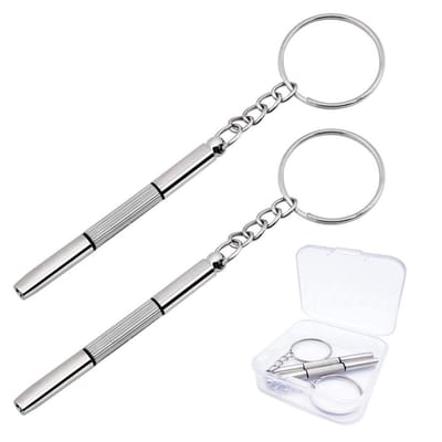 Dailygoods- Mini-Schroevendraaier 3-in-1 - Sleutelhanger - Brillenschroevendraaier - Mobiele Telefoons - Roestvrij Staal - Opbergkist