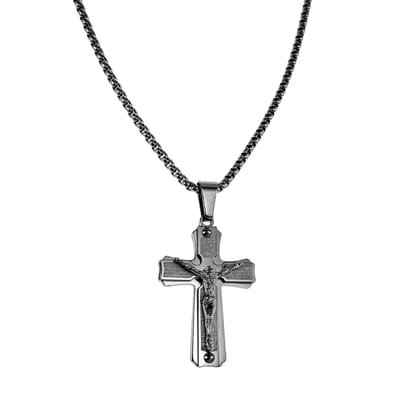 55cm x 3mm Jasseron Ketting met Kruishanger en Onze Vader Roestvrij staal (RVS) Unisex
