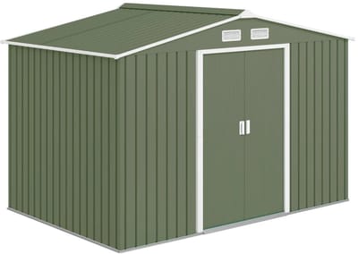 Tuinschuur - 277x195x192 cm - Tuinhuisje met Schuifdeuren & Ventilatieopeningen - Gereedschapsschuur - Opslagruimte Tuin - Tuingereedschap Bewaren - Buitenschuren - Tuinberging - Fietsenberging - Tuinhuis - Lichtgroen