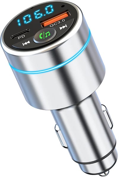 Auto Bluetooth – [Volledig Metaal] FM-zender V5.3 – PD 30W + QC 3.0 Snelle Autolader – Cigaretaansteker Adapter – Bluetooth Autoadapter – Handsfree Bellen – Ruisonderdrukking – Hi-Fi Muziek (Zilver)