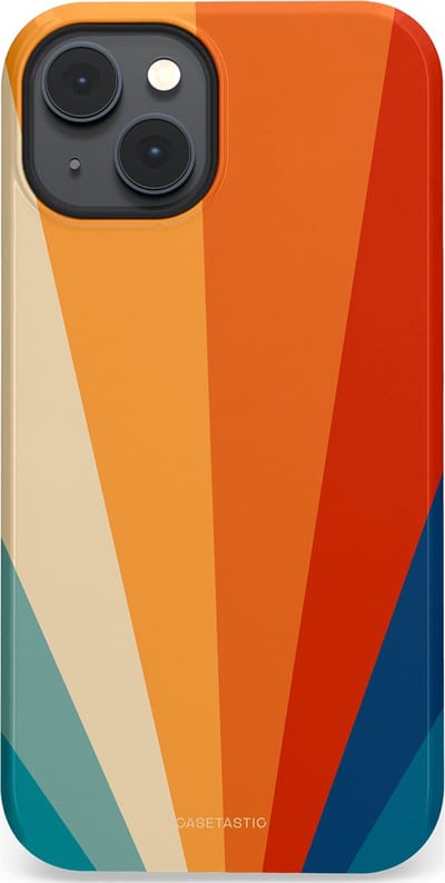 Casetastic hoesje geschikt voor Apple iPhone 14 Plus - MagSafe - Dubbellaagse bescherming - Retro straal - Fashion Case - Oranje Okergeel Petrol Rood