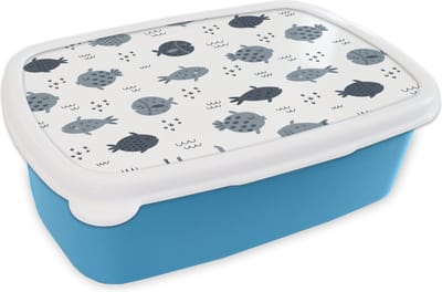 Broodtrommel Blauw - Lunchbox - Brooddoos - Patronen - Jongens - Vissen - Kinderen - 18x12x6 cm - Kinderen - Jongen