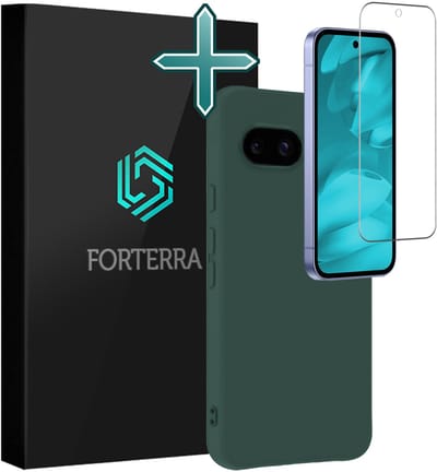 Hoesje Met Screenprotector - Geschikt voor Google Pixel 9a - Sterk & Shockproof - Telefoon Hoes - Back Cover - Siliconen Case - Donkergroen