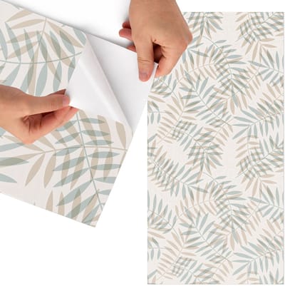 Tulup Meubelfolie - Bladachtige esthetiek Meubelfolie Zelfklevend - 65x130 cm - Beige Meubelfolie - Decoratiefolie - Boho Meubelfolie - Meubel Wrap Folie - Woonkamer decoratie - Bloemen en planten
