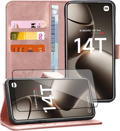 Hoesje geschikt voor Xiaomi Redmi 14T / 14T Pro - Screenprotector Glas - Portemonnee Book Case Rosegoud