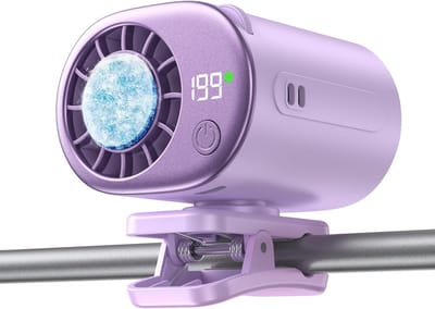 Draagbare clipventilator met ijskoeling - oplaadbare handheld turboventilator (20.000 tpm) - 360° draaibare en afneembare clip - mini-kinderwagenventilator voor baby's - compact reisaccessoire - zomergeschenk – Paars