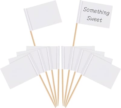 Witte vlaggetjes 6,5 cm voor decoratie - 100 papieren vlaggenprikkers voor evenementen