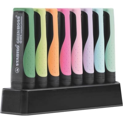 STABILO GREEN BOSS Pastel - Markeerstift - Gemaakt van 83% Gerecycled Plastic - 8 Stuks Deskset - 4 Standaard + 4 Pastel Kleuren