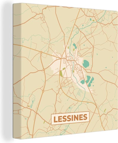 Canvas Schilderij Vintage - Lessines - Stadskaart - Plattegrond - Kaart - 20x20 cm - Wanddecoratie