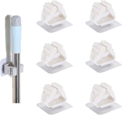 Famanu – Bezemhouder set van 6 – RVS wandclips met antislip klemmen, ruimtebesparende muurorganizer voor schoonmaak- en tuingereedschap – Voor dweil, bezem, schep en borstels