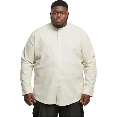 Urban Classics - Cotton Linen Stand Up Collar Overhemd - L - Groen