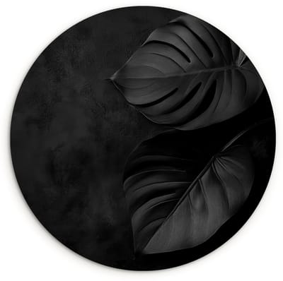 WallCircle® Wandcirkel 120x120 cm - Muurcirkel Zwart - Blad - Monstera - Muurdecoratie woonkamer - Wanddecoratie slaapkamer - Kamer decoratie accessoires - Ronde schilderijen XXL