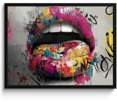 Poster in lijst - Fotolijst 80x60 cm - Posters - Lippen - Graffiti - Expressief - Posterlijst zwart - Decoratie - Wanddecoratie woonkamer - Muurdecoratie slaapkamer
