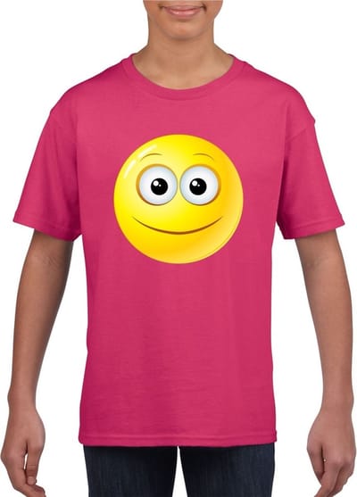 emoticon/ emoticon t-shirt vrolijk roze kinderen 110/116