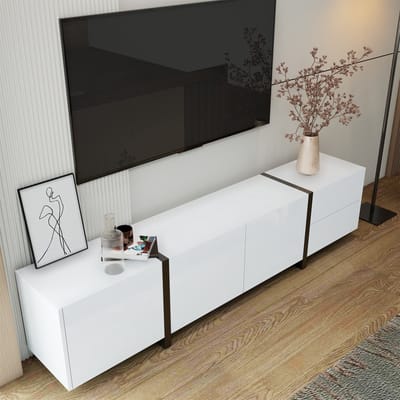 DESMIU Tv Meubel - Hoogglans Kast Met 3 Deuren Lade En Klepdeur - Modern Voor Woonkamer En Mediahoek - Spaanplaat - 170x30x39 Cm - Wit Zwart