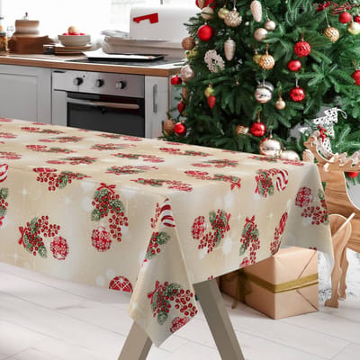 ANRO Tafelkleed Kerstballen Beige 140cm x 20m Rechte rand Afwasbaar Waterafstotend Binnen & Buiten