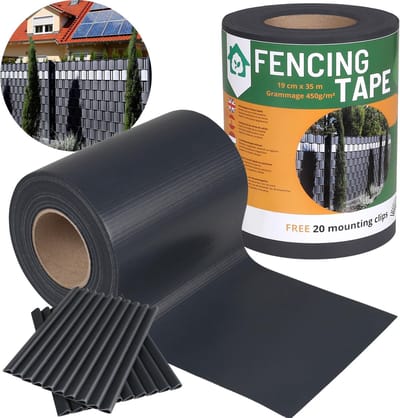 Schaduwrijke Vlechtband Hekwerk, beschermingsscherm UV 19 cm x 35 m - 450g/m2 + 20 bevestigingsclips