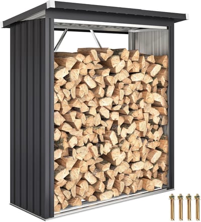 Outsunny Opslagplaats voor hout Gegalvaniseerd staal 150L x 66,5B x 150H cm Donkergrijs