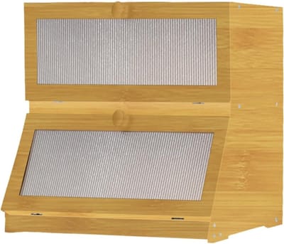 Broodtrommel Bamboe - Brooddoos Keuken - Brood Vers Houden - Dubbele Laag - 33x25x40 cm - Houtkleur