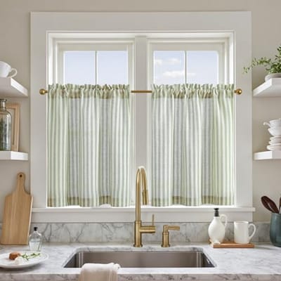 Set van 2 Modern Linnen Look Gestreepte Gordijnen voor Keuken