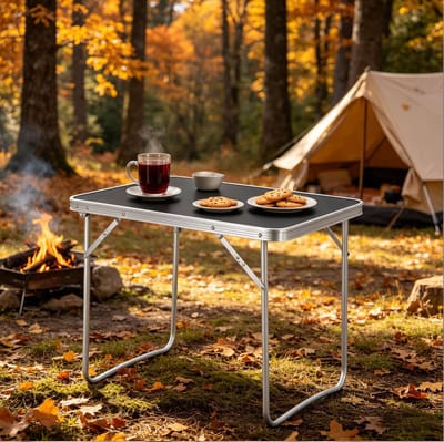 Campingtafel - Opvouwbare Ultralichte Klaptafel Met Handgreep - Voor Camping Picknick En Vissen - Aluminium IJzer MDF - 70x50x60 cm - Zwart