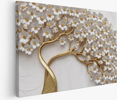 Saammp Muurcirkel Hout - Bladeren van goud - Natuur - Bloemen - Ø 90 - Wandcirkel - Wanddecoratie Cirkel - Muurdecoratie Woonkamer - Kantoor Decoratie