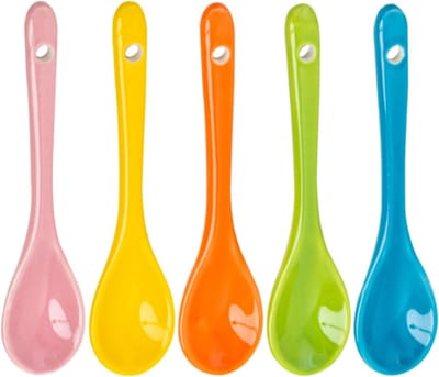 Set van 5 Kleurige Keramische Lepels - Hittebestendig en Vaatwasserbestendig voor Koffie, Thee en Desserts