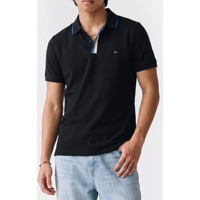 Tommy Hilfiger Pique Placket T-shirt Black Größe: S | Poloshirts Outlet | Herren | Schwarz